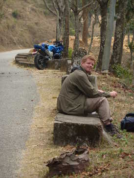 Photo of our bike and the road to Tansen